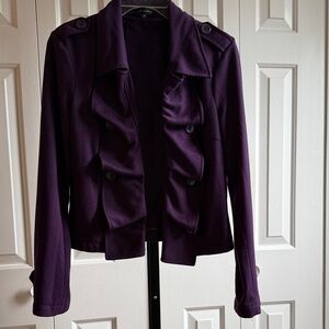 Tailored Purple Ruffle-Front Blazer Jacket